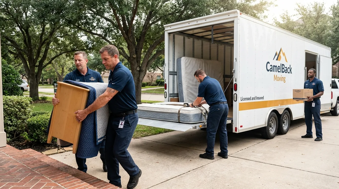 Crew loading residential truck for cross-state move from Dresden, TN