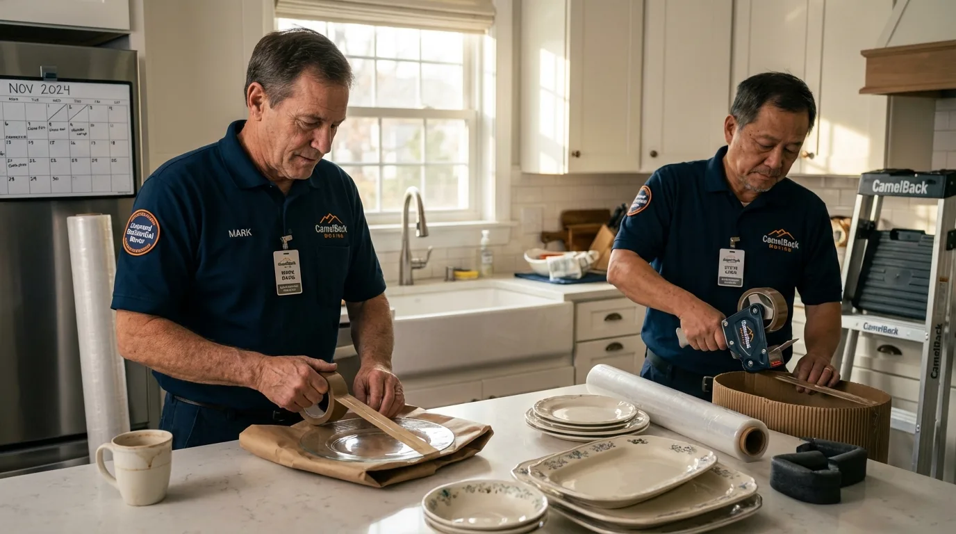 Professional crew packing kitchen dishware in Dresden, TN